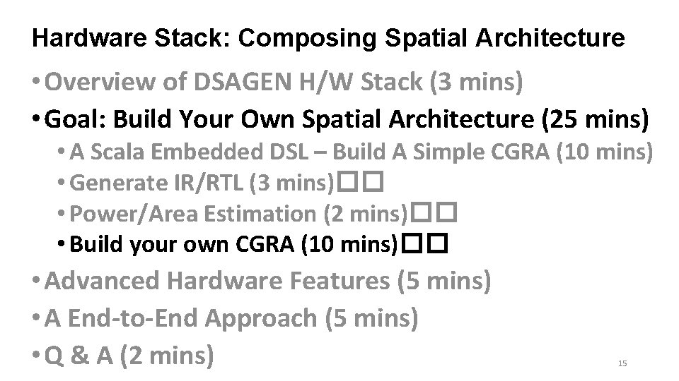 Hardware Stack: Composing Spatial Architecture • Overview of DSAGEN H/W Stack (3 mins) •