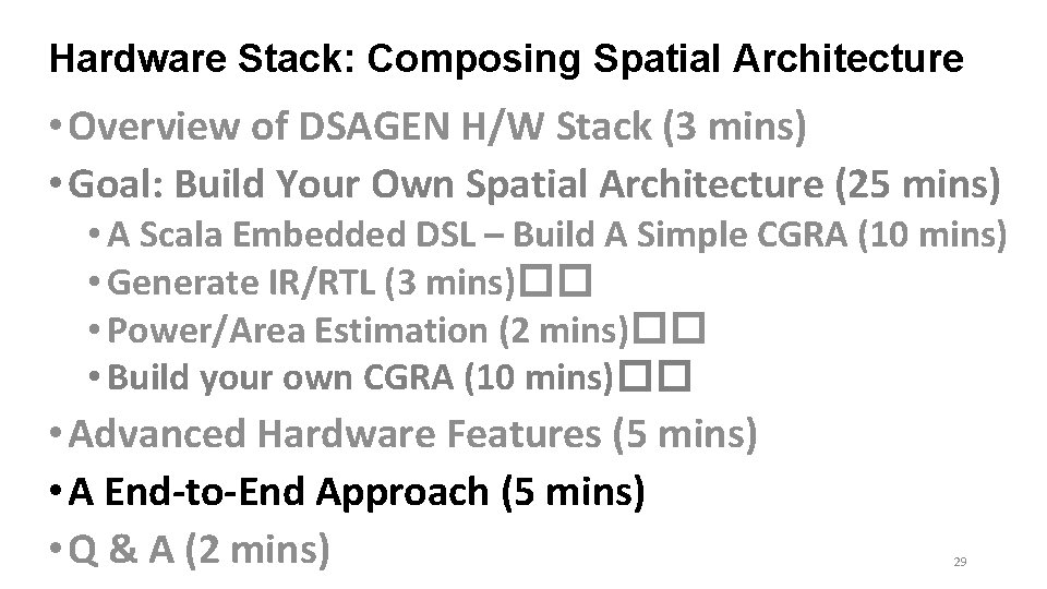 Hardware Stack: Composing Spatial Architecture • Overview of DSAGEN H/W Stack (3 mins) •