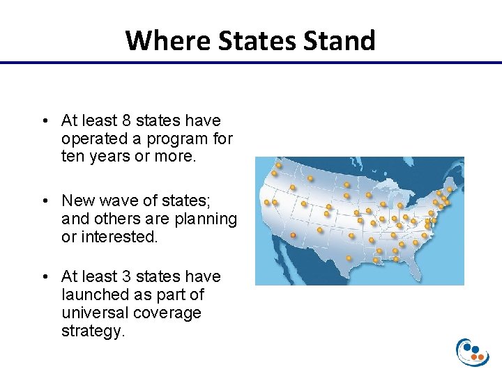 Where States Stand • At least 8 states have operated a program for ten