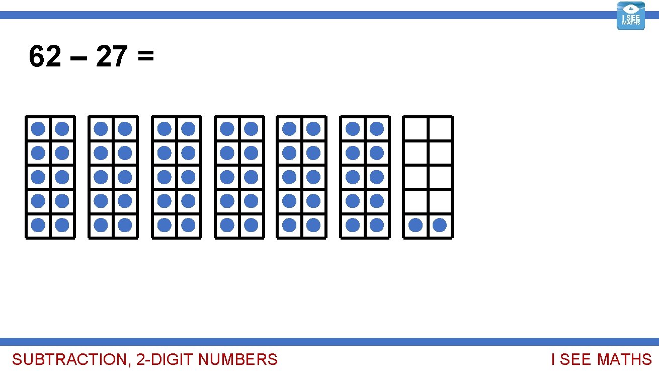 62 – 27 = 35 SUBTRACTION, 2 -DIGIT NUMBERS I SEE MATHS 