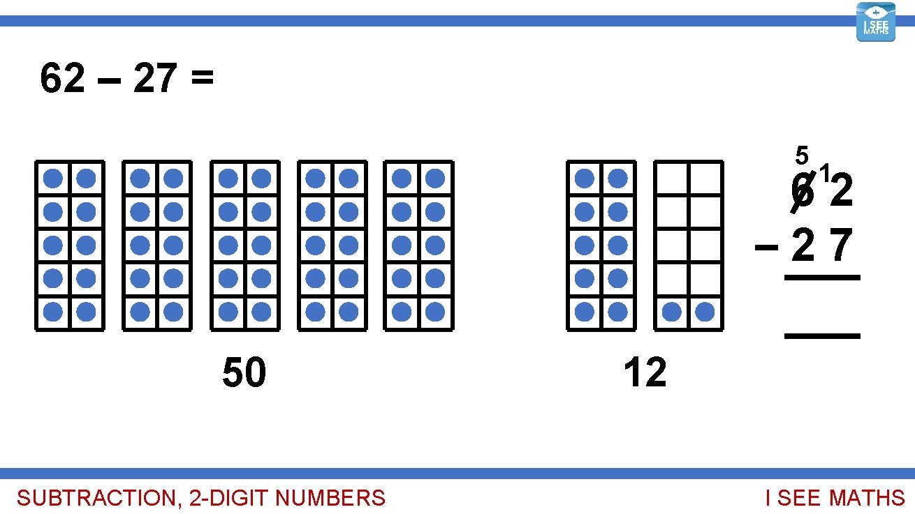 62 – 27 = 35 5 1 62 – 27 35 50 SUBTRACTION, 2