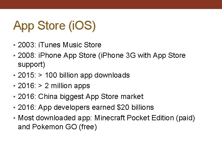 App Store (i. OS) • 2003: i. Tunes Music Store • 2008: i. Phone