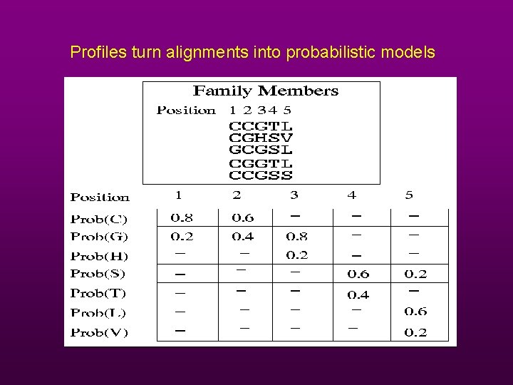 Profiles turn alignments into probabilistic models 