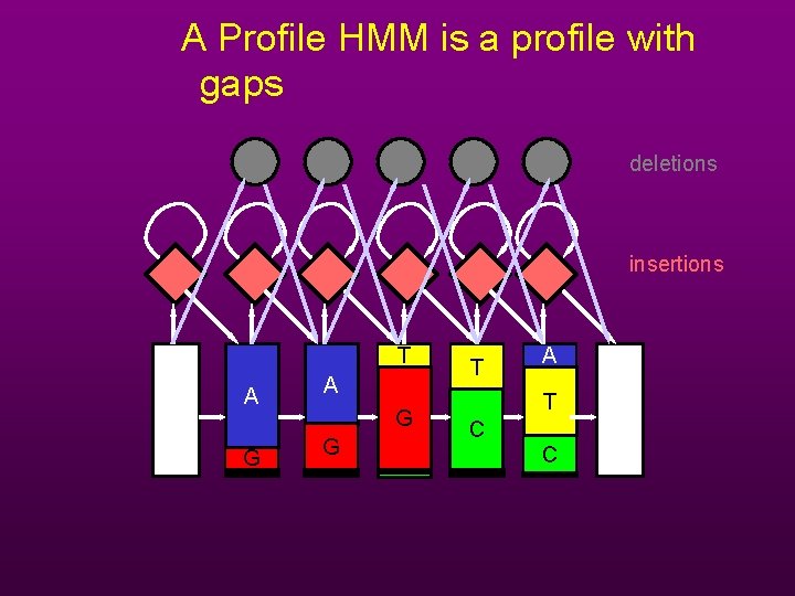 A Profile HMM is a profile with gaps deletions insertions T A G G