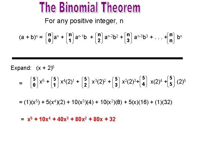 For any positive integer, n (a + b)n = n n-1 n n-2 2