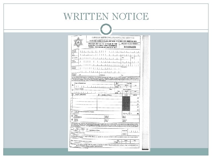 WRITTEN NOTICE 