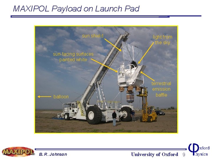 MAXIPOL Payload on Launch Pad sun shield light from the sky sun-facing surfaces painted