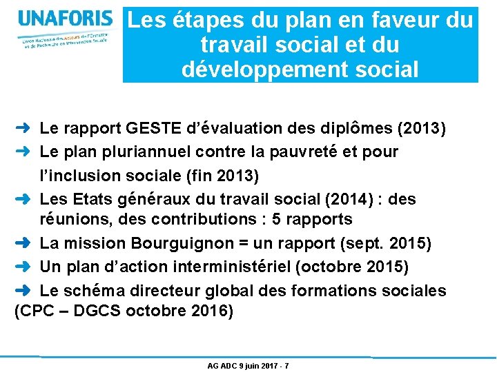 Les étapes du plan en faveur du travail social et du développement social ➜