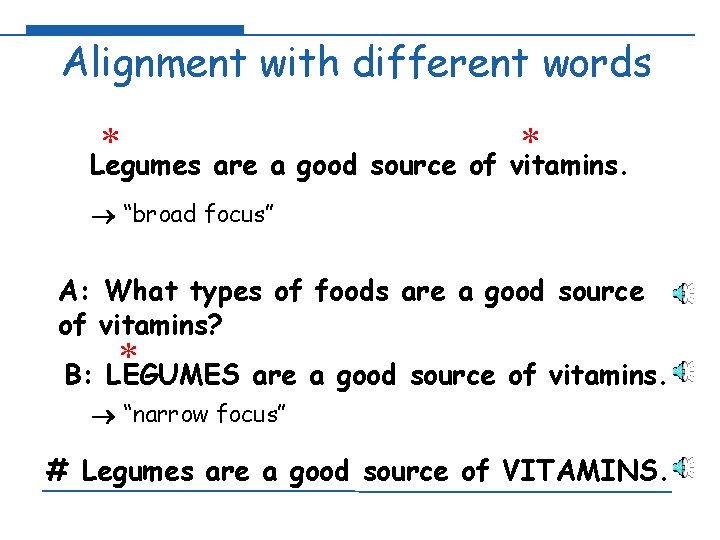 Alignment with different words * Legumes are a good source of * vitamins. “broad