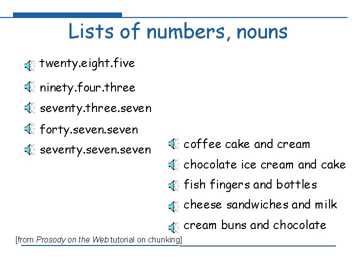 Lists of numbers, nouns twenty. eight. five ninety. four. three seventy. three. seven forty.