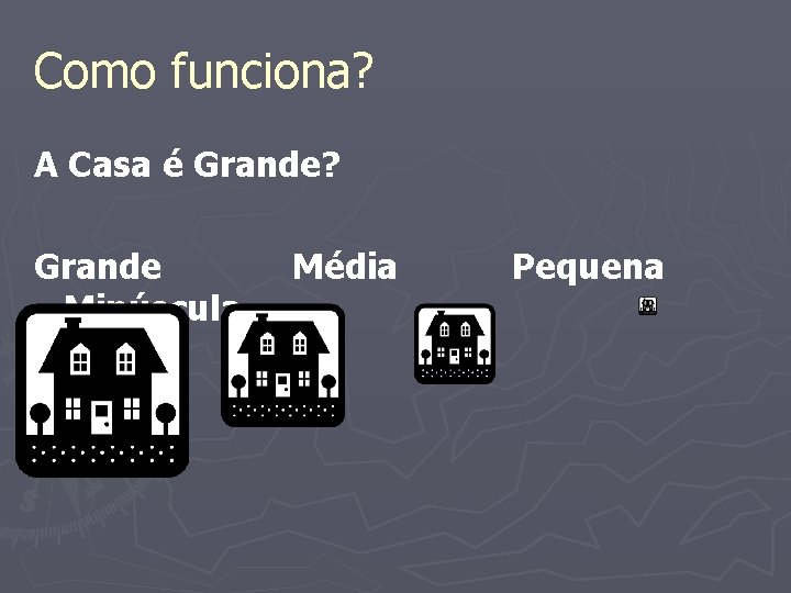 Como funciona? A Casa é Grande? Grande Minúscula Média Pequena 