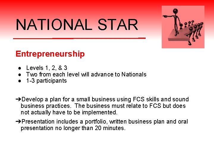 NATIONAL STAR Entrepreneurship ● Levels 1, 2, & 3 ● Two from each level