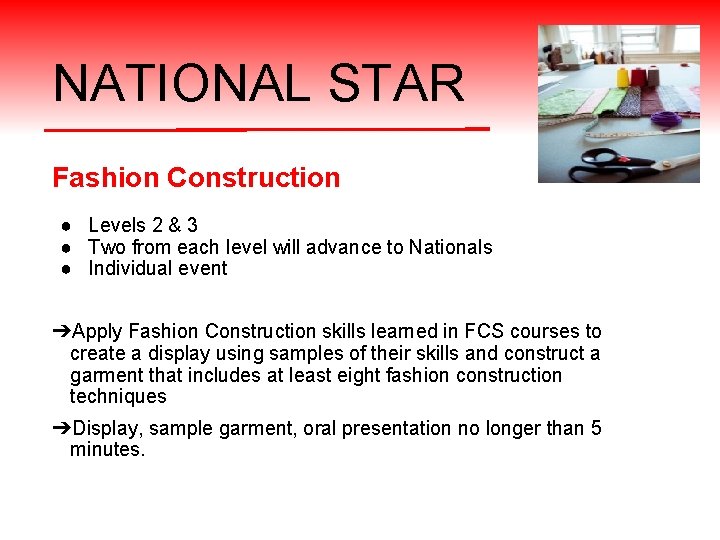 NATIONAL STAR Fashion Construction ● Levels 2 & 3 ● Two from each level