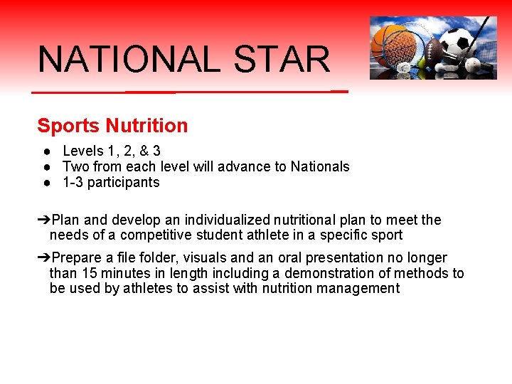 NATIONAL STAR Sports Nutrition ● Levels 1, 2, & 3 ● Two from each