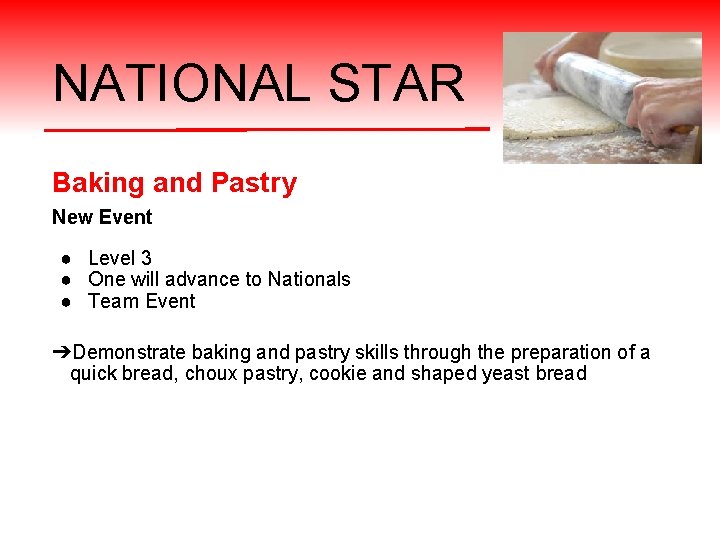 NATIONAL STAR Baking and Pastry New Event ● Level 3 ● One will advance