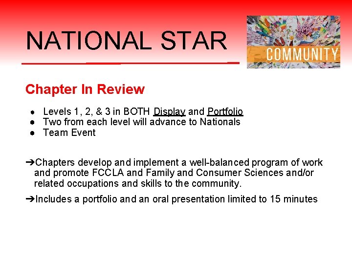 NATIONAL STAR Chapter In Review ● Levels 1, 2, & 3 in BOTH Display
