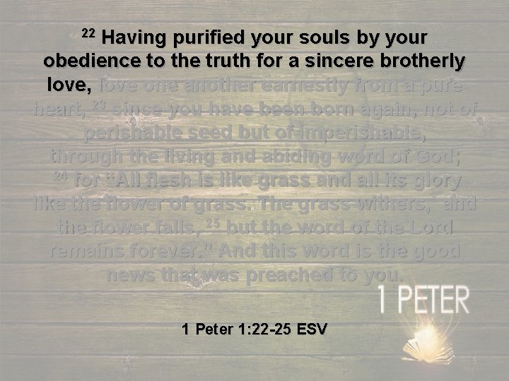 Having purified your souls by your obedience to the truth for a sincere brotherly