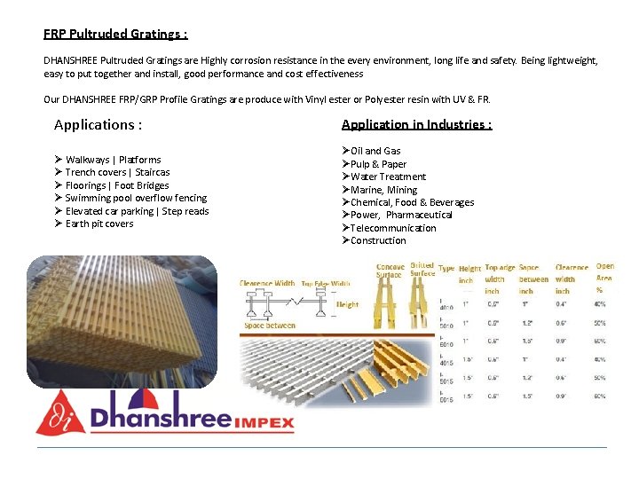 FRP Pultruded Gratings : DHANSHREE Pultruded Gratings are Highly corrosion resistance in the every