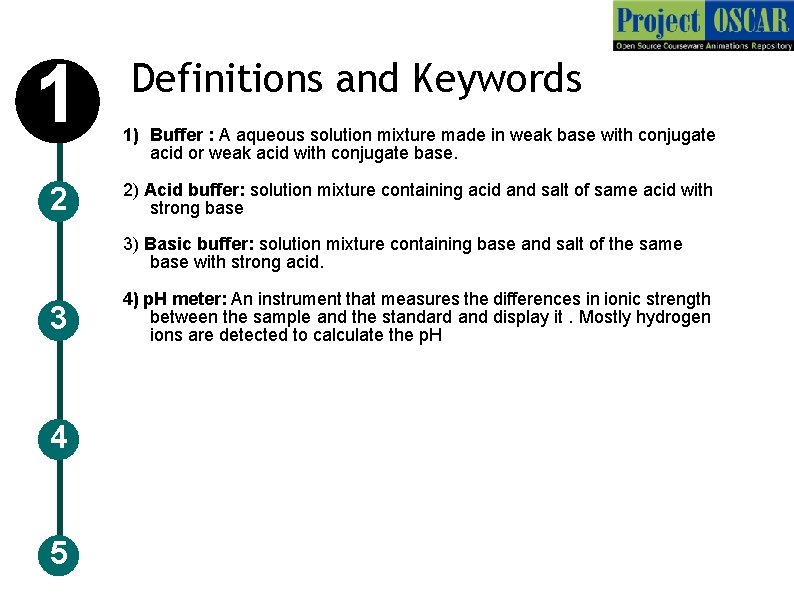 1 2 Definitions and Keywords 1) Buffer : A aqueous solution mixture made in 1 2 Definitions and Keywords 1) Buffer : A aqueous solution mixture made in