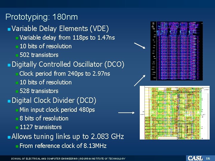 Prototyping: 180 nm Variable Delay Elements (VDE) Variable delay from 118 ps to 1.