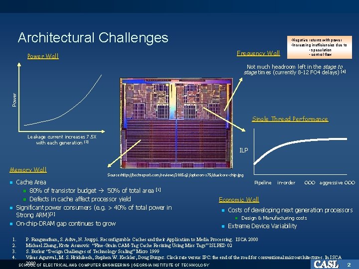 Architectural Challenges Frequency Wall Power Wall • Negative returns with power • Increasing inefficiencies