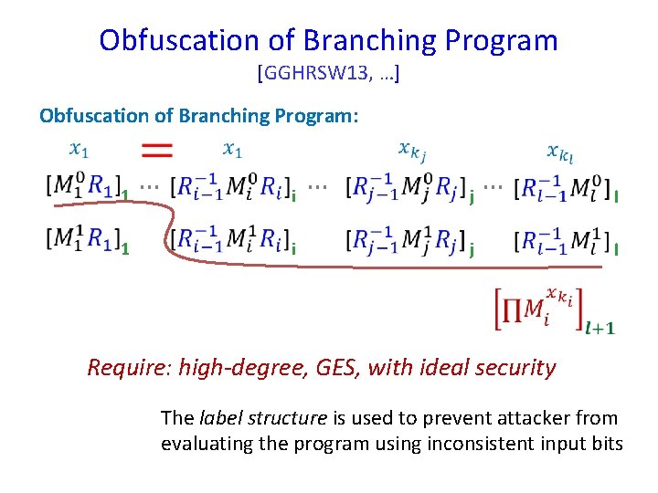 Obfuscation of Branching Program [GGHRSW 13, …] Obfuscation of Branching Program: … 1 …