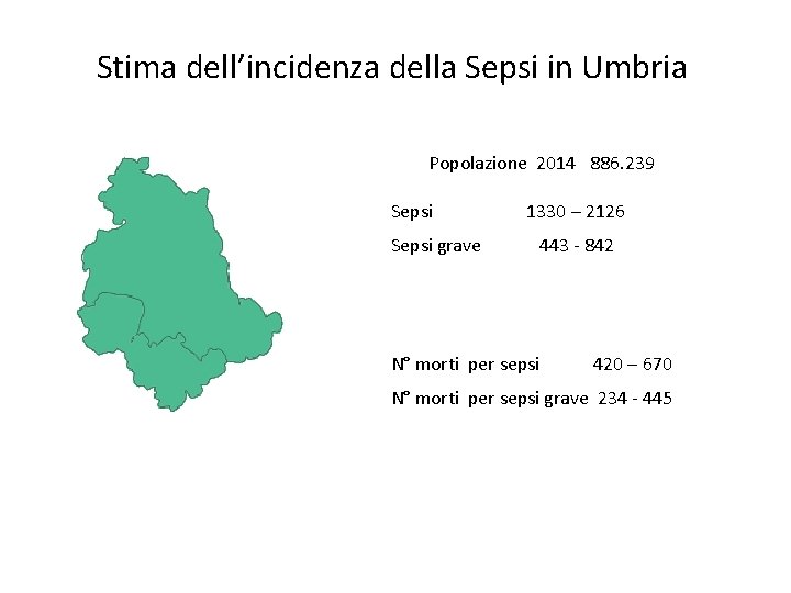 Stima dell’incidenza della Sepsi in Umbria Popolazione 2014 886. 239 Sepsi grave 1330 –