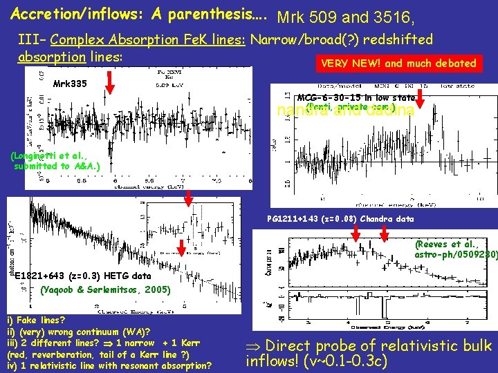 Accretion/inflows: A parenthesis…. Mrk 509 and 3516, III– Complex Absorption Fe. K lines: Narrow/broad(?