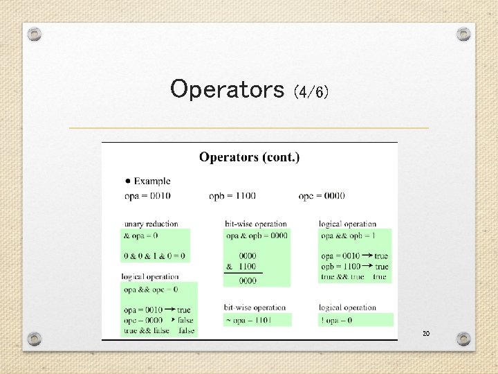 Operators (4/6) 20 Operators (4/6) 20