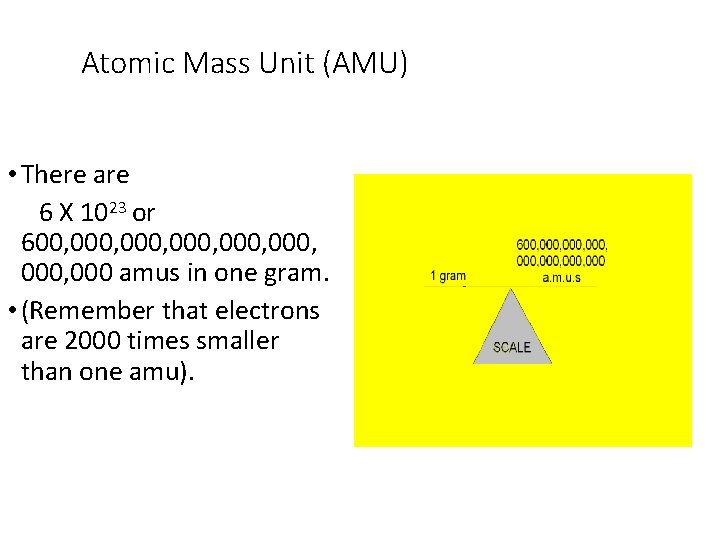 Atomic Mass Unit (AMU) • There are 6 X 1023 or 600, 000, 000,