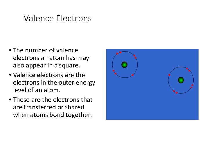 Valence Electrons • The number of valence electrons an atom has may also appear