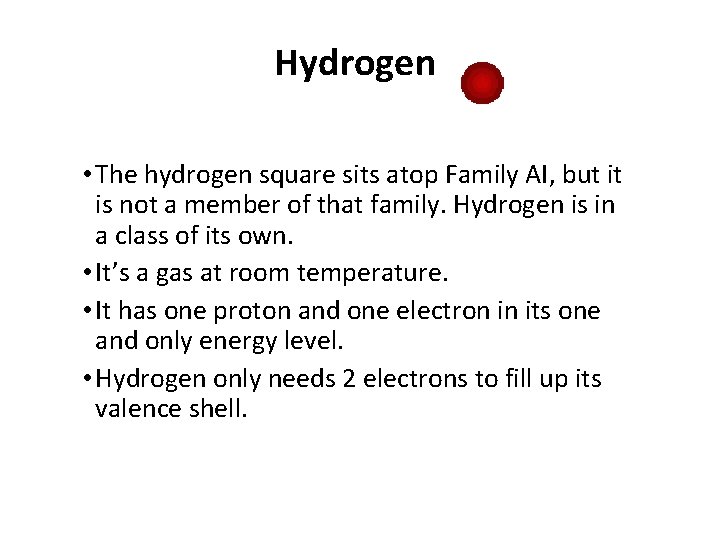 Hydrogen • The hydrogen square sits atop Family AI, but it is not a