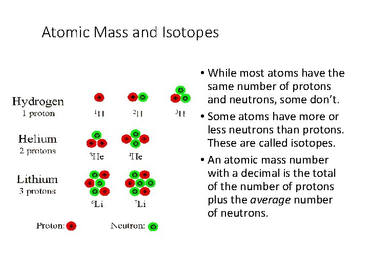 Atomic Mass and Isotopes • While most atoms have the same number of protons
