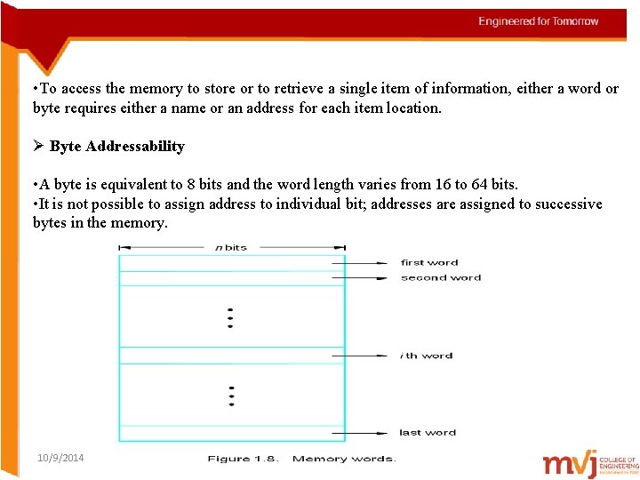  • To access the memory to store or to retrieve a single item