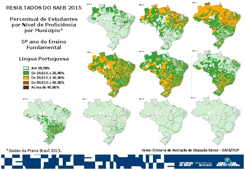 RESULTADOS DO SAEB 2015 Percentual de Estudantes por Nível de Proficiência por Município* 5º