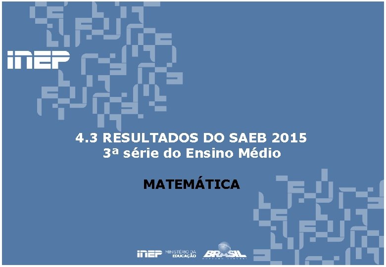 4. 3 RESULTADOS DO SAEB 2015 3ª série do Ensino Médio MATEMÁTICA 