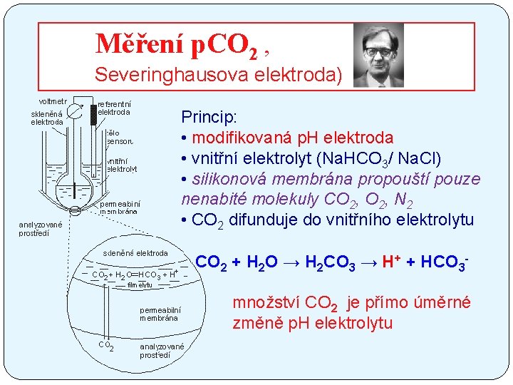 Měření p. CO 2 , Severinghausova elektroda) Princip: • modifikovaná p. H elektroda •