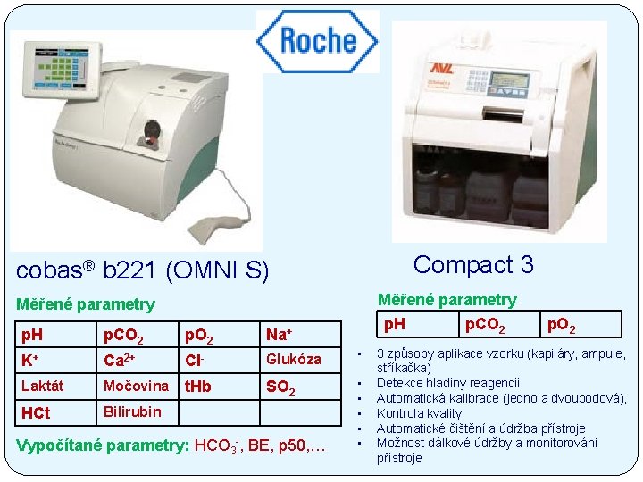Compact 3 cobas® b 221 (OMNI S) Měřené parametry p. H p. CO 2
