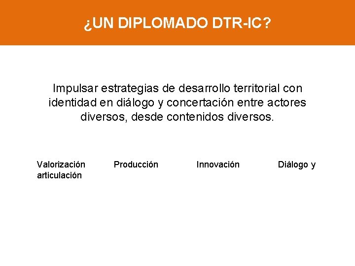 ¿UN DIPLOMADO DTR-IC? Impulsar estrategias de desarrollo territorial con identidad en diálogo y concertación