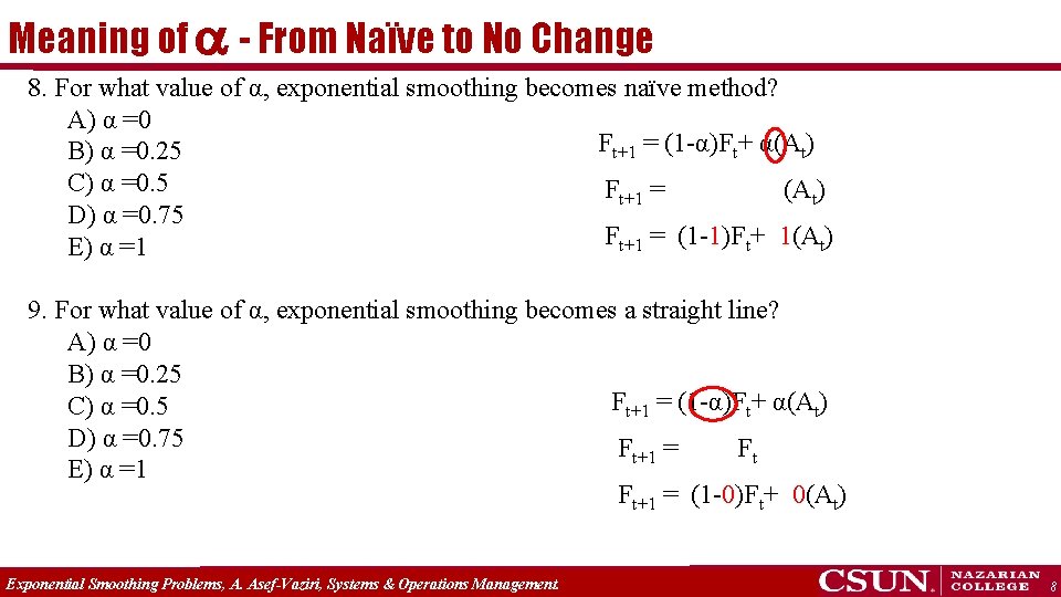 Meaning of - From Naïve to No Change 8. For what value of α,