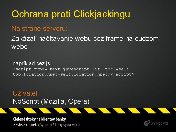 Ochrana proti Clickjackingu Na strane serveru: Zakázať načítavanie webu cez frame na cudzom webe
