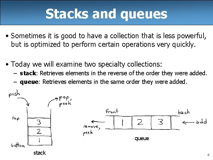 Stacks and queues • Sometimes it is good to have a collection that is