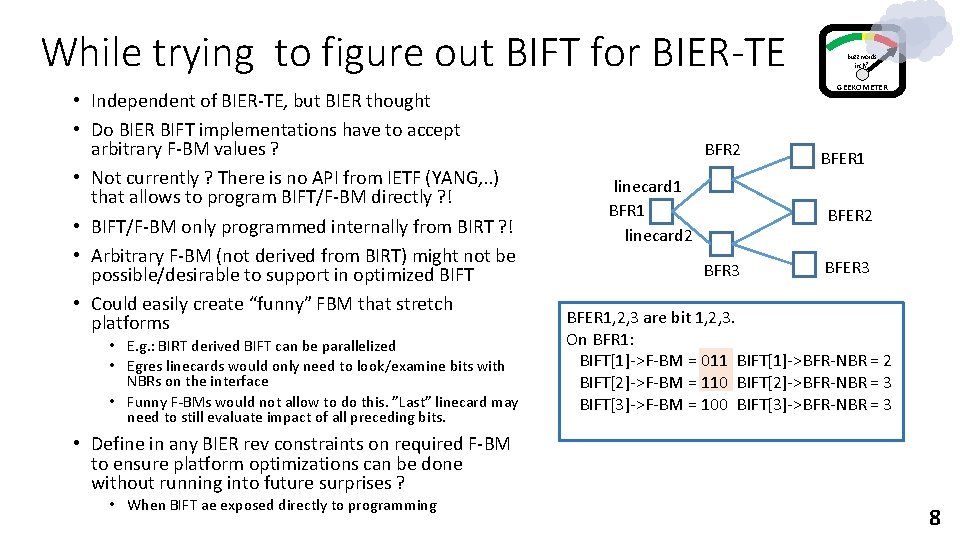 While trying to figure out BIFT for BIER-TE • Independent of BIER-TE, but BIER