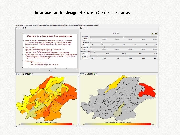 Interface for the design of Erosion Control scenarios 