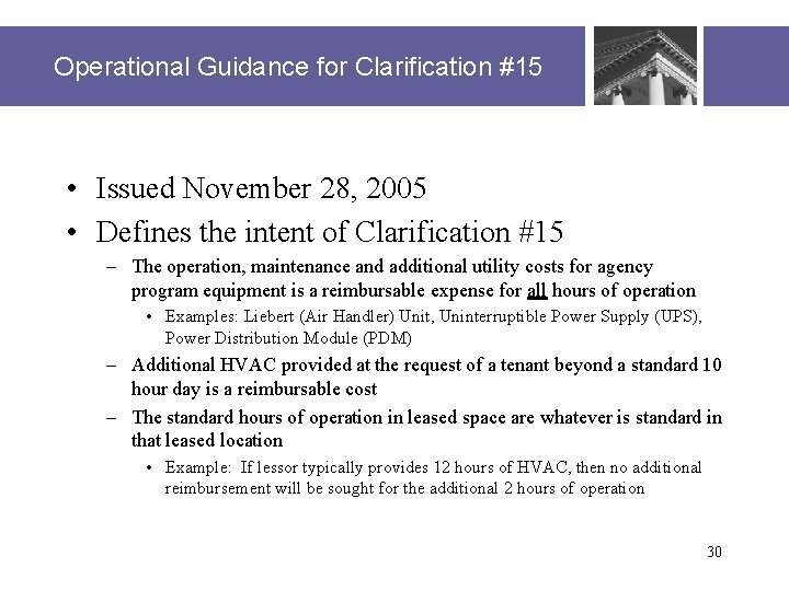 Operational Guidance for Clarification #15 • Issued November 28, 2005 • Defines the intent