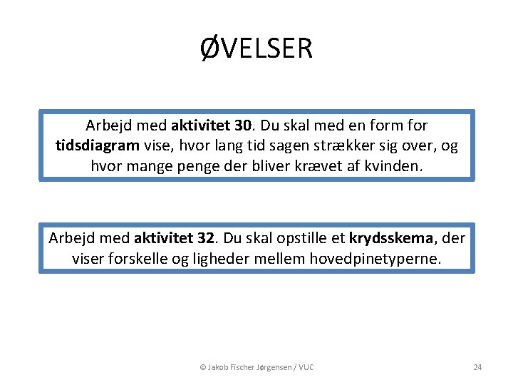 ØVELSER Arbejd med aktivitet 30. Du skal med en form for tidsdiagram vise, hvor