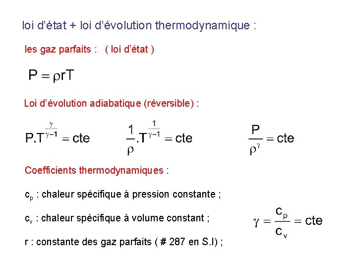 loi d’état + loi d’évolution thermodynamique : les gaz parfaits : ( loi d’état