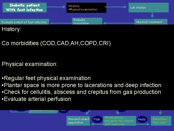 Diabetic patient With foot infection • History • Physical examination Evaluate • circulation •