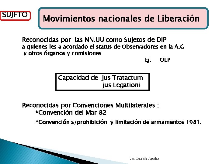 SUJETO: Movimientos nacionales de Liberación Reconocidas por las NN. UU como Sujetos de DIP