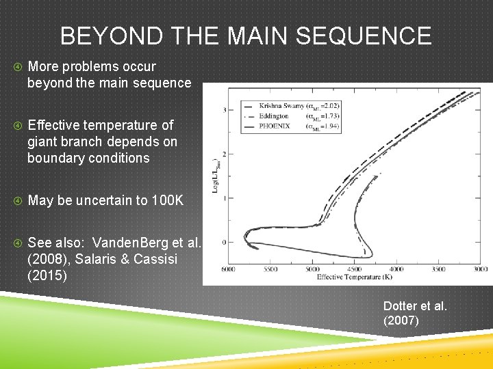 BEYOND THE MAIN SEQUENCE More problems occur beyond the main sequence Effective temperature of